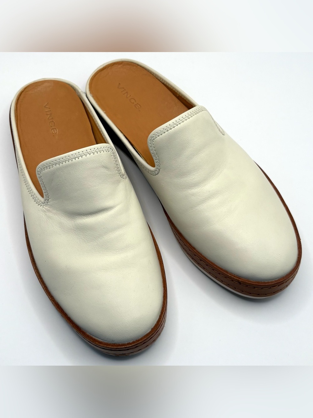VINCE Canella Leather Flat Slide-Optic White